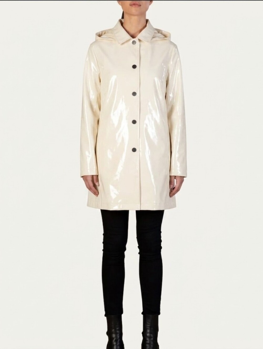 NWT Jane Post Off White Women's Slicker Classic Button-Front Raincoat Large